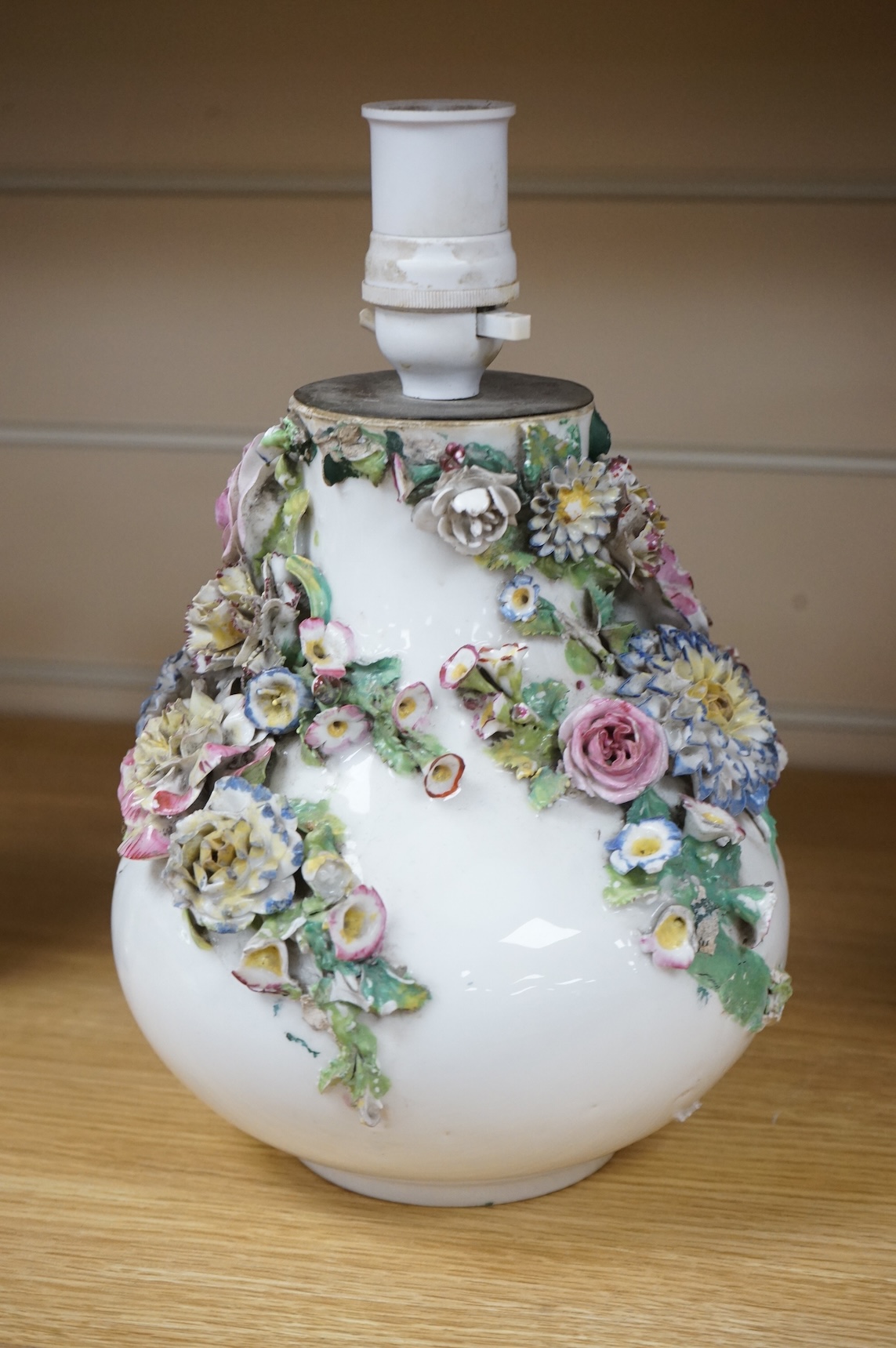 A Jacob Petit vase, mid 19th century, mounted as lamp, 20cm to porcelain rim